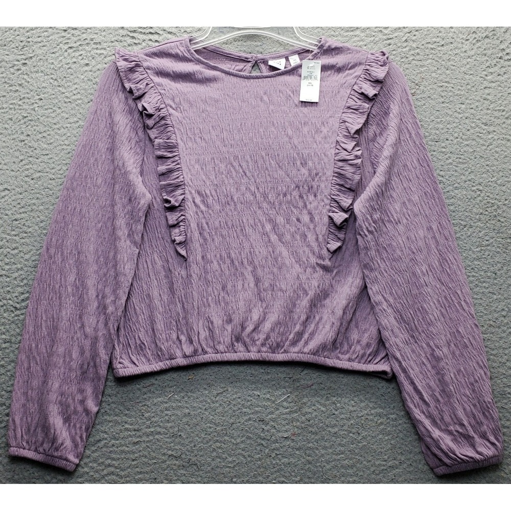 Gap Kids Blouse Top Youth Girls XXL (14-16) Purple Textured Ruffle Keyhole Back